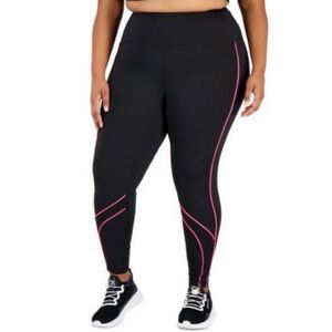 ID-Ideology Activewear Workout Athletic Leggings Black w/Pink Piping Size 1X NWT